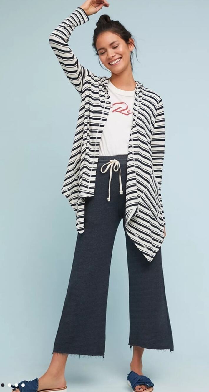 Splendid Anthropologie Anchorage Nautical Striped Open Hooded Cardigan Pockets